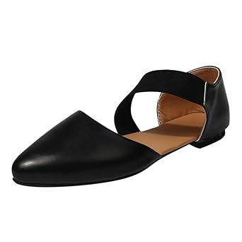 LILIHOT Frauen Sandalen mit flachem Boden Spitze einzelne Schuhe elastische Band Freizeitschuhe Frauen runden Kopf One-Button