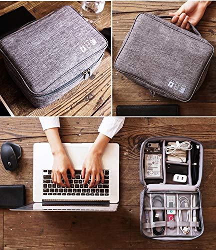 Hcfgs Electronic Organizer Travel Cable Organizer Universal Electronics Accessories Cases for USB Cable Cord, Flash Drive, Charger, Phone, Hard Drive, SD Card, iPad (Grey) - Thumbnail 3