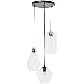 Living District Gene 3-Light Metal Pendant in Black and Clear Glass