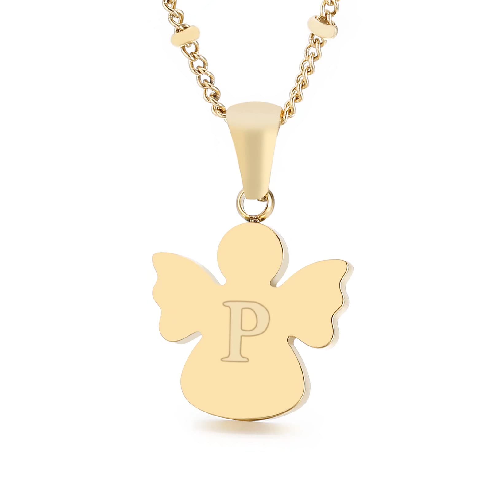 Qings Initial P pendant necklace, 26 letters golden angel chain, chain length 50 cm