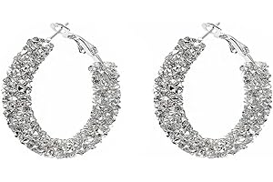 DTJA Shiny Small Hoop Earrings for Women Girls Boho Rhinestone Wrapped Hoops Dangle Huggie Earring Lightweight Comfortable Sparkle Wedding Christmas Birthday Jewelry Gifts 30mm