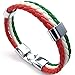 KONOV Mens Feather Bracelet, Italy Flag Italian Banner Cuff Bangle, Red White Green, 8