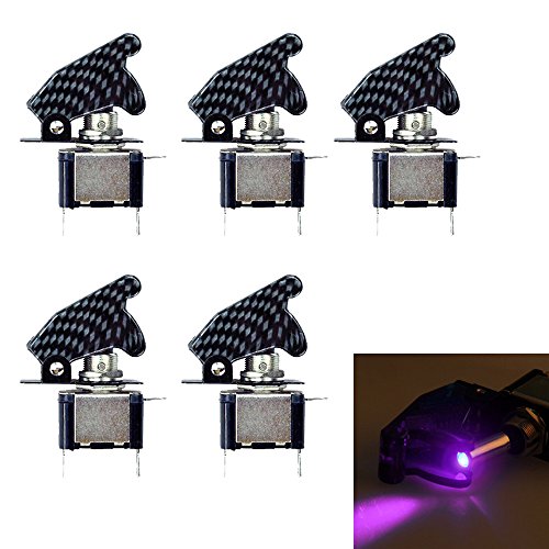 E Support™ 12V 20A Car Boat Carbon Fiber Cover Purple LED Light Push Button Rocker Toggle Switch Racing ON OFF - Thumbnail 5