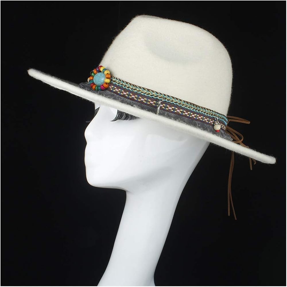 DAZHE Beautiful Top Hat,100 Wool Authentic Women White Fedora Hat with