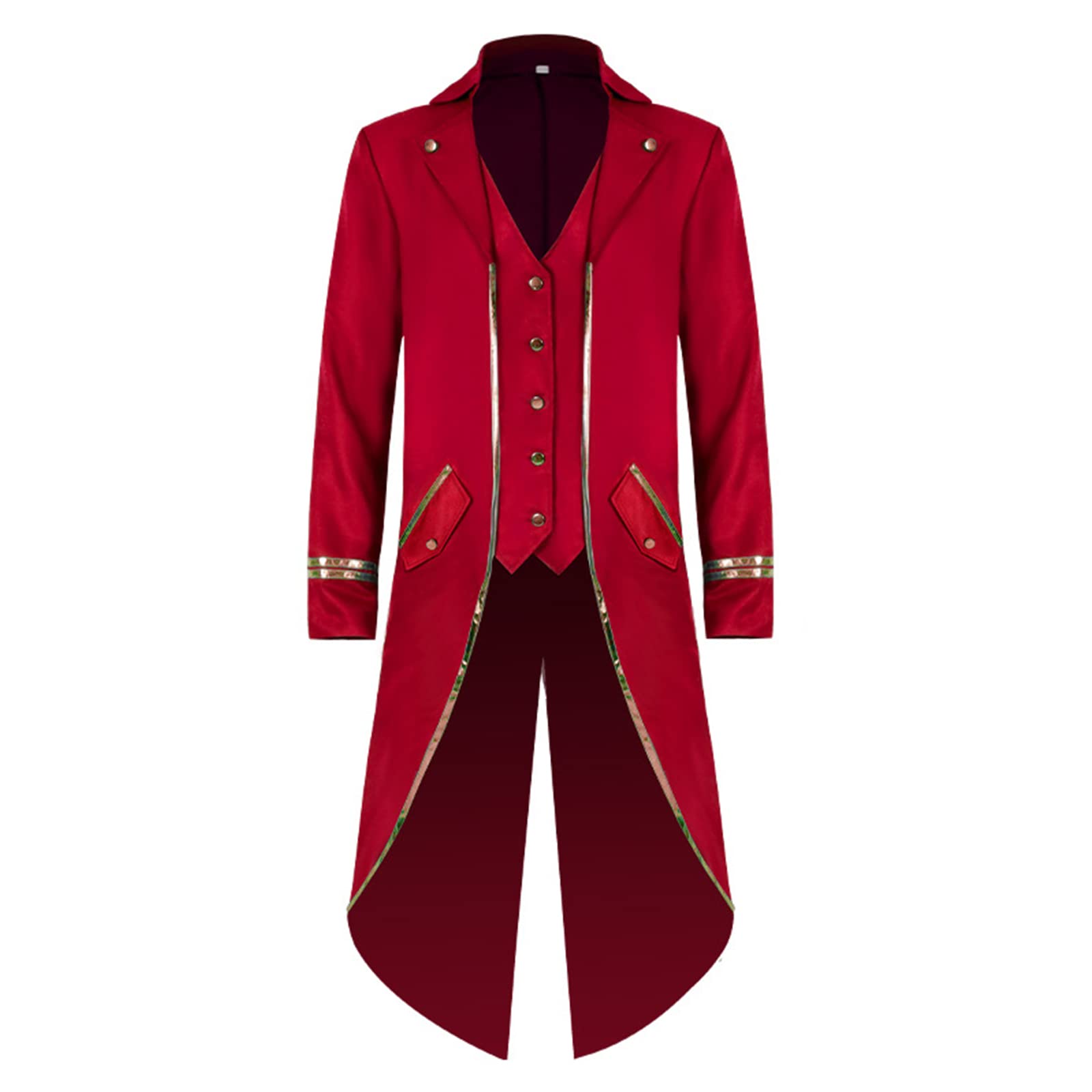 TSIRNK Men Tailcoat Steampunk Costume Gothic Medieval Costume Coat Halloween Costumes for Men (Red, M) — image 1
