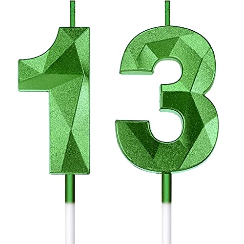 13th Birthday Candles Cake Number Candles Happy Birthday Topper Decoration for Wedding Anniversary Celebration Favor, 3.54 Inches Total Length(Green) — image 1