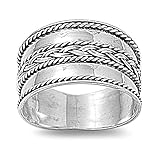 Braided Bali Wide Band .925 Sterling Silver Ring Sizes 6-12