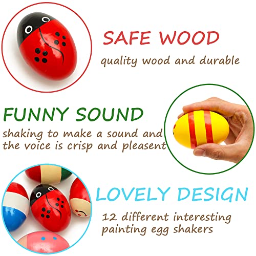 12 Pack Wooden Shakers Easter Eggs Maracas Egg Shakers Special Design