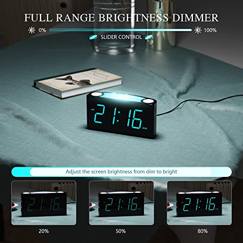 ROCAM Digital Alarm Clock for Bedrooms Large 7" LED Display with Dimmer, Snooze, 7 Night Light
