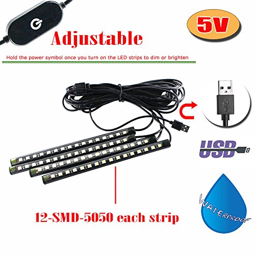 GTinthebox Rainbow Car LED Strip Light Ambient Styling Lighting Kit 48-SMD LED USB Plug Socket DC 5V Car Interior Decoration Light Under Dash for DIY Christmas Car Bar Indoor Party 4pack(Green)