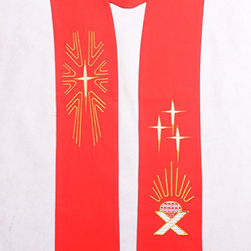 BLESSUME Red IHS Stole with Tassels