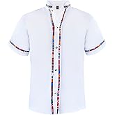 Mexican Guayabera Short Sleeve Shirt for Men Traditional Style Colorful Embroidery Mexican Shirt. Made in Mexico. 100% Cotton