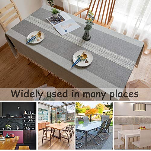 Rayzi Tablecloth, Rectangle Linen Cotton Wrinkle Free Anti-Fading Tablecloths,Washable Embroidery Dust-Proof Table Cover for Kitchen Party Outdoor (55 x 71 Inch, Gray)