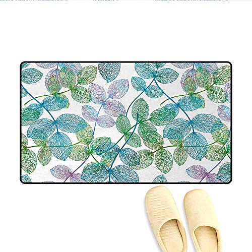 Door-mat,Flowers Leaves Ivy Vein Like Rainbow Ombre Colored Art Print,Door Mats for Inside Bathroom Mat Non Slip,Pale Blue Fern Green Purple White,Size:16"x24"