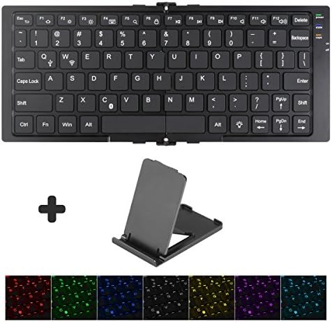 Cstorm Foldable Bluetooth Wireless Keyboard Pocket-Size 7 Colors Backlit Ultra Thin Portable University Compatible with iOS Android Windows Devices Black