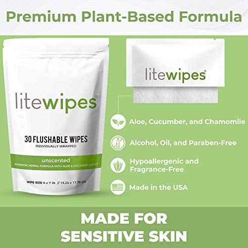 Litewipes Individual Flushable Wipes for Adults, Unscented Wet Wipes