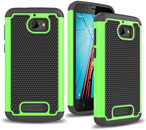 Coolpad Defiant / 3632A Case, INNOVAA Anti-Slip Shockproof Soft Silicone Dual-Layer Durable Armor Case W/ Free Touch Screen Stylus Pen - Black/Green