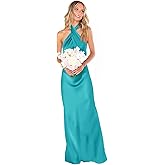 Stanjiehu Women’s Halter Satin Bridesmaid Dress for Wedding 2025 Open Back Party Gown Long Maxi Formal Prom Dress