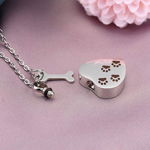 image for Cat Eye Jewels Memorial Ash Holder Urn Necklace Pet Print Heart Charm 