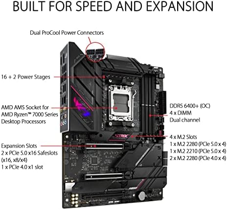 ROG STRIX B650E-E GAMING WIFI – Carte mère gaming AMD Ryzen AM5 ATX (16+2 phases d'alimentation, DDR5, 4 x M.2, PCIe 5.0, WiFi 6E, 2.5G LAN, USB 3.2 Gen 2x2 Type-C rear I/O port, Aura Sync RGB)