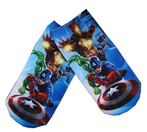 Marvel Comics Boys Sock Size 6-8.5 Avenger Characters Flying Graphic Superhero Ankle Socks