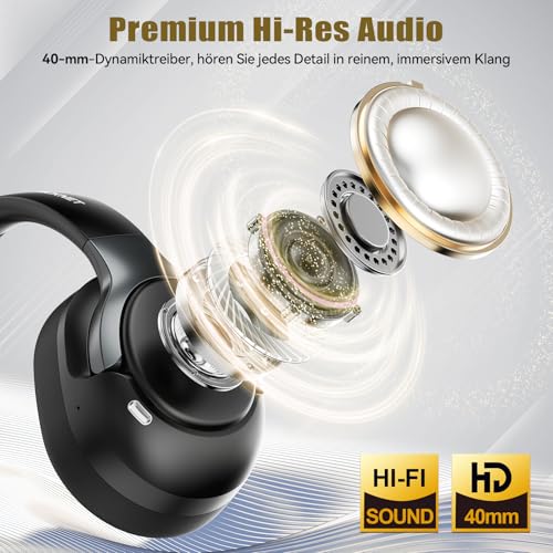 TECKNET Over Ear Bluetooth Headphones with Hybrid Active Noise Cancelling, Wireless Bluetooth 6.0 Headphones, 70 Hours Playback Time, 6 EQ Modes, 3.5 mm Audio Cable for Home, Travel and Office, Black