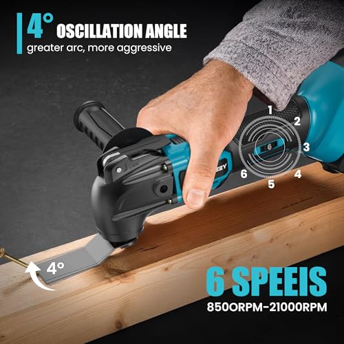 RAYLEEY Cordless Oscillating Multitool Compatible with Makita 18V Battery (No Battery), 23PCS Oscillating Tool Kit, 8500-21000 OPM, 6-Speeds, 4° Oscillation Angle, Quick Change Blade System