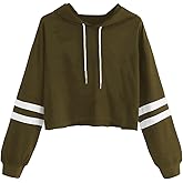 SweatyRocks Women's Letter Print Color Block Long Sleeve Crop Top Hoodies Pullover Sweatshirt