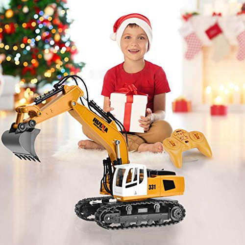 Yuboa Remote Control Excavator RC Truck Toy,Remote Control Truck with Metal Shovel Construction Vehicle Alloy RC Excavator Gift for Kid Boys Yellow