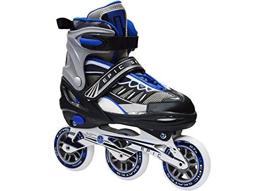 Epic Skates Epic Shield 3-Wheel Adjustable Inline Skates, Black/Blue, Adult 5 - 8