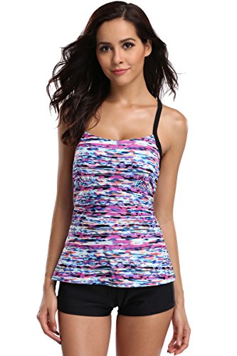 Sociala Women's Two Piece Swimsuit Tankini Set Rash Guard Cover Up Swimswear