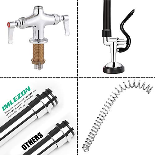 IMLEZON Commercial Faucet 35 Inches Single Hole Deck Mount Pre Rinse Sink Faucet with Pull Down Sprayer and 12 Inches Swivel Spout