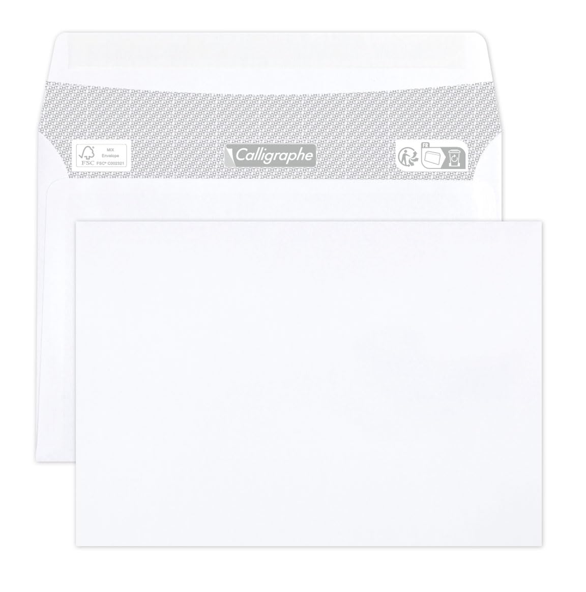 Calligraphe (Clairefontaine) 691C - Box of 500 Envelopes - Size: C6-114x162mm - Self-Adhesive - 80g/m² - White Colour - Correspondence - Manufactured in France