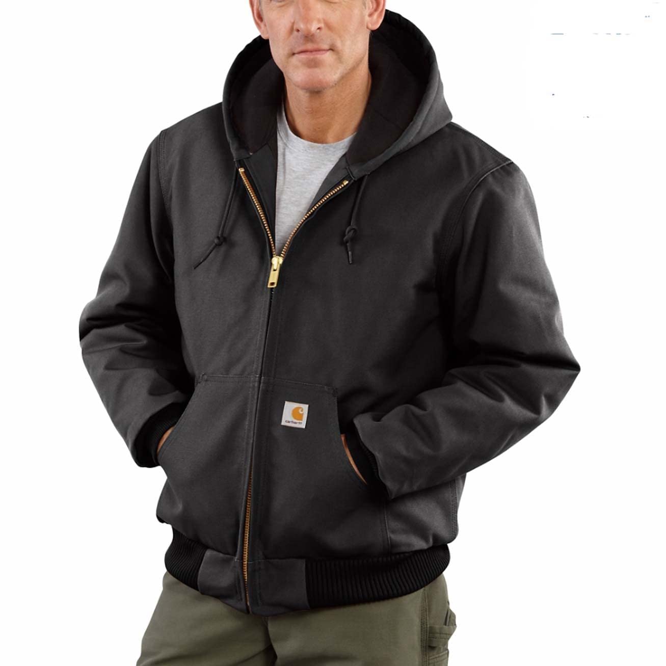 CarharttmensLoose Fit Firm Duck Insulated Flannel-Lined Active Jacket (Big & Tall) BlackLarge/Tall
