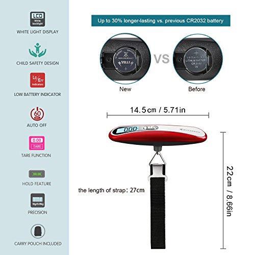 MYCARBON Digital Luggage Scale Bag Scale High Precision Digital Travel Scale (Red luggage scale)