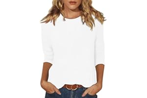 ARICY 3/4 Length Sleeve Womens Tops Dressy Casual Plus Size T-Shirt Three Quarter Length Vacation Blouses Boat Neck Basic Tops