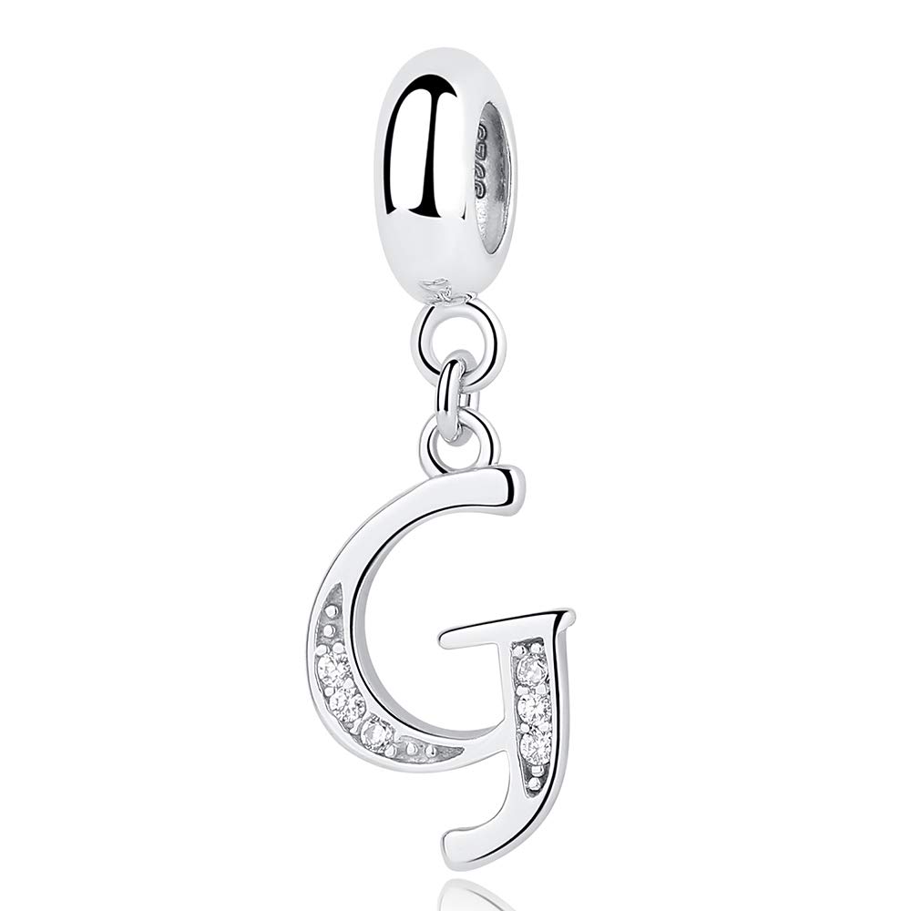 sam panda Alphabet Charms 926 Sterling Silver Letter Initial A-Z Charm Beads Fit pandora for Bracelet, Silver (G)