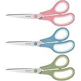 iBayam 8.5" Pastel Scissors All Purpose Heavy Duty 3Pack, 2.5mm Sharp Blade | Soft Comfort-grip | Left/Right Handed | Cuts cardboard, fabric, vinyl &amp; leather | office, classroom, school &amp; craft desk