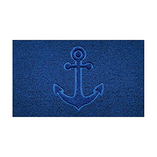 Nicoman Embossed Spaghetti Door Mat Dirt-Trapper Jet-Washable Doormat 70x43cm (Blue, ANCHOR Shape) - Use Indoor or Sheltered Outdoor