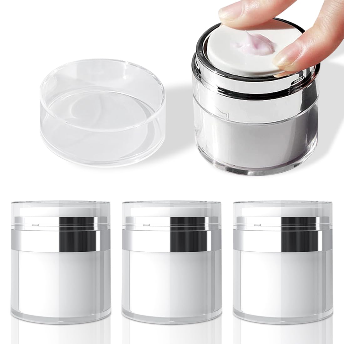 Voyyphixa 3Pcs 30ml Cream Jar Vacuum Bottle, Airless Pump Bottles Moisturiser Container Empty Refillable Travel Cream Bottle for Lotions, Makeup, Moisturiser (White)