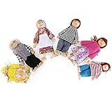Tinksky Happy Doll Family Wooden Joint Puppet Maumet Including Grandparents for Kids Fun Role Playing ,Birthday Gift for your lovely son or daughter, Pack of 6