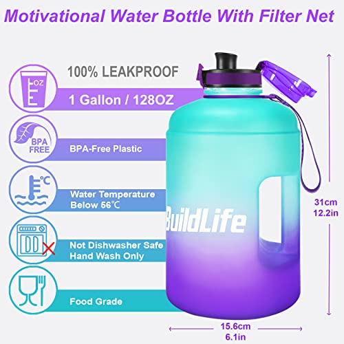 BuildLife Gallon Water Bottles with Times to Drink 128 OZ BPA Free