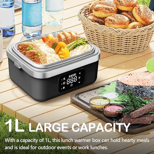 TECKZOON Portable Electric Lunch Box, Rechargeable Self-Warming Wireless Lunch Box, 1L Adult Bento Lunch Boxes with Scheduled Warming, Food Lunch Boxes for On-the-Go Meals