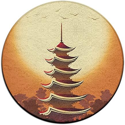 ZMLSJY Round Home Welcome Doormat Pagoda At Sunset Non Slip Floor Mat 23.6 X 23.6 Inch
