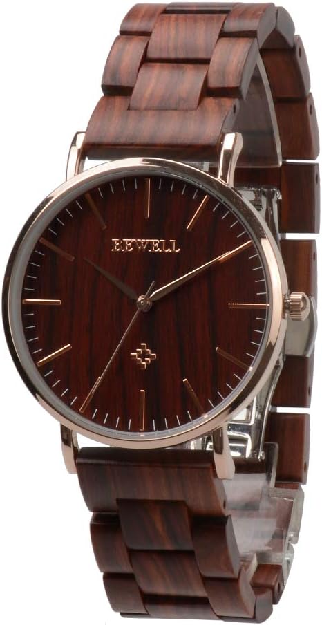 Men Watch Wood Band Fashion Quartz Movement Wrist Watch, Red Sandalwood