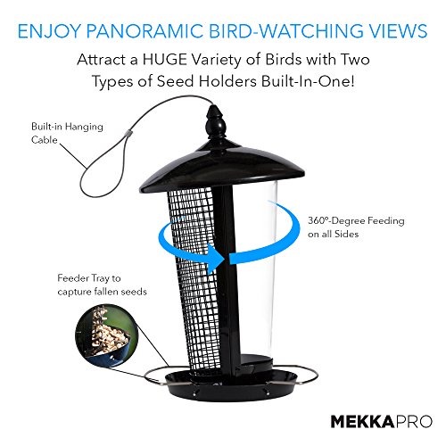 MEKKAPRO Dual Outdoor Hanging Wild Bird Seed Feeder, Weather-Proof, Birds in Your Backyard