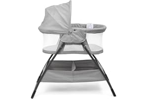 Baby Delight Beside Me Doze Deluxe Baby Bassinet, Bedside Sleeper, Foldable, Removeable Canopy, Pebble Grey