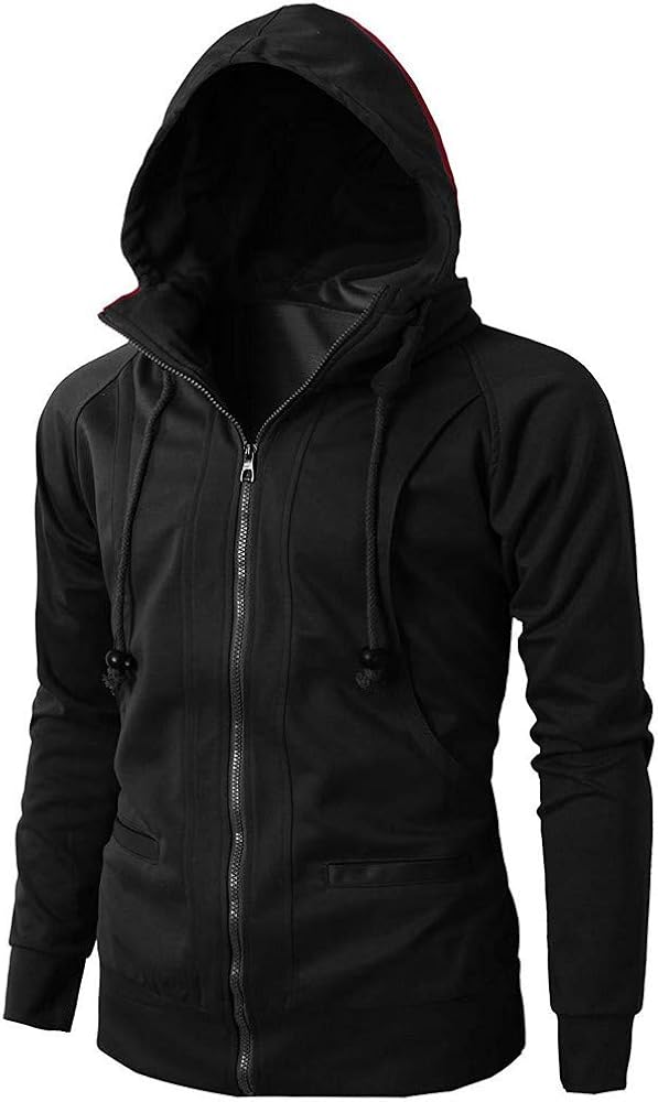 DIOMOR Mens Casual Basic Full Zip Sweatshirt Hooded Jacket with Pocket Fashion Hoodie Coat Thermal Pullover Outerwear at  Men’s Clothing store
