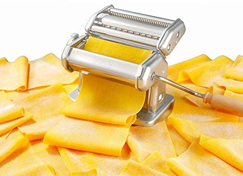 Imperia Pasta Maker Machine - Heavy Duty Steel Construction w Easy Lock Dial and Wood Grip Handle- Model 150 Made in Italy (Renewed)