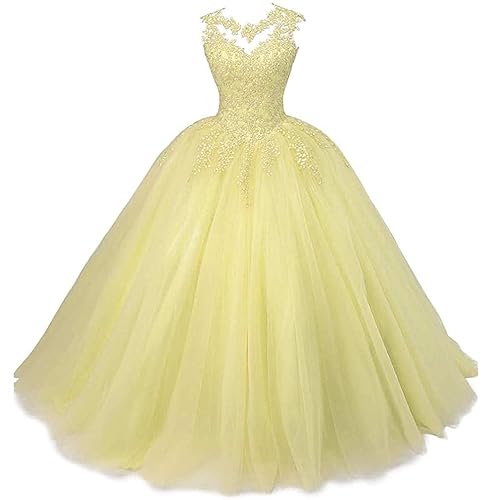 Xinaier Women's Quinceanera Long Tulle Prom Ball Gown Lace Party